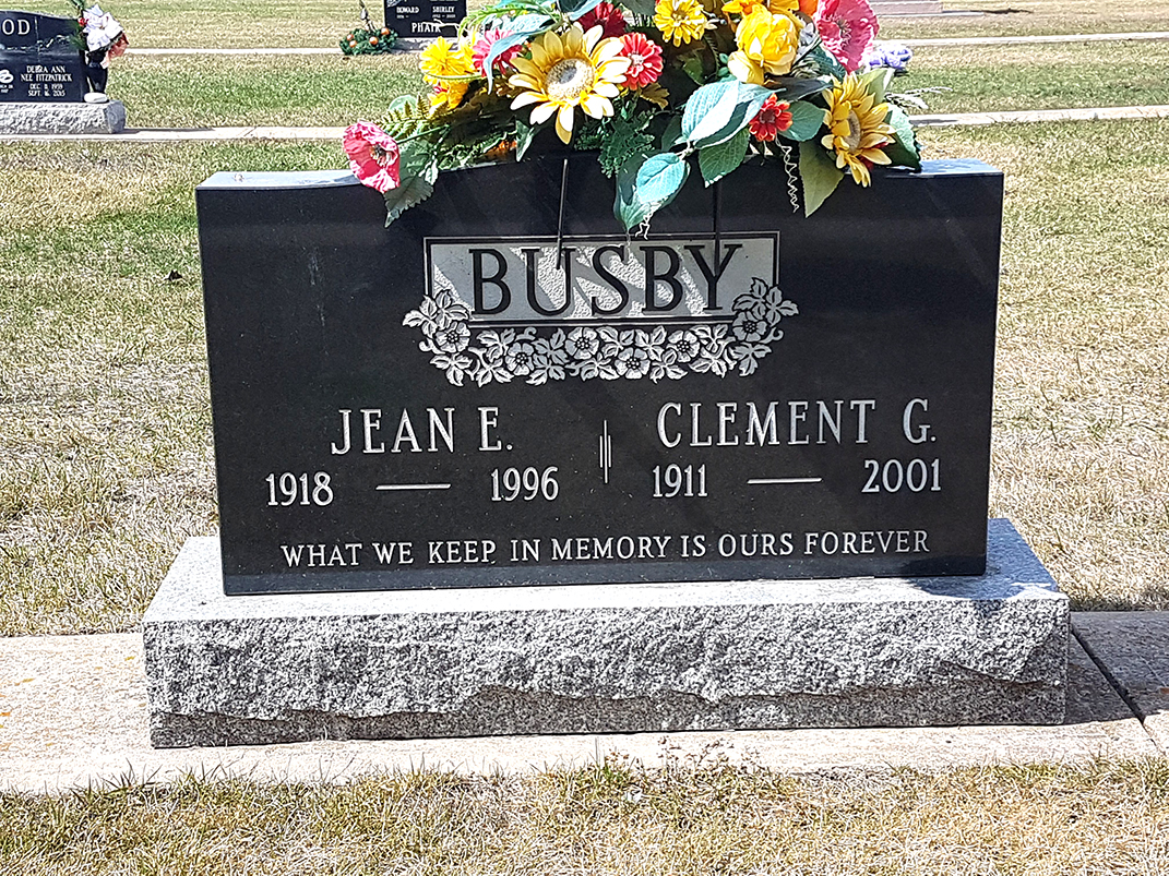 Photo of headstones/Jean E Busby 1918-1996 hdstn Souris Glenwood Cem MB